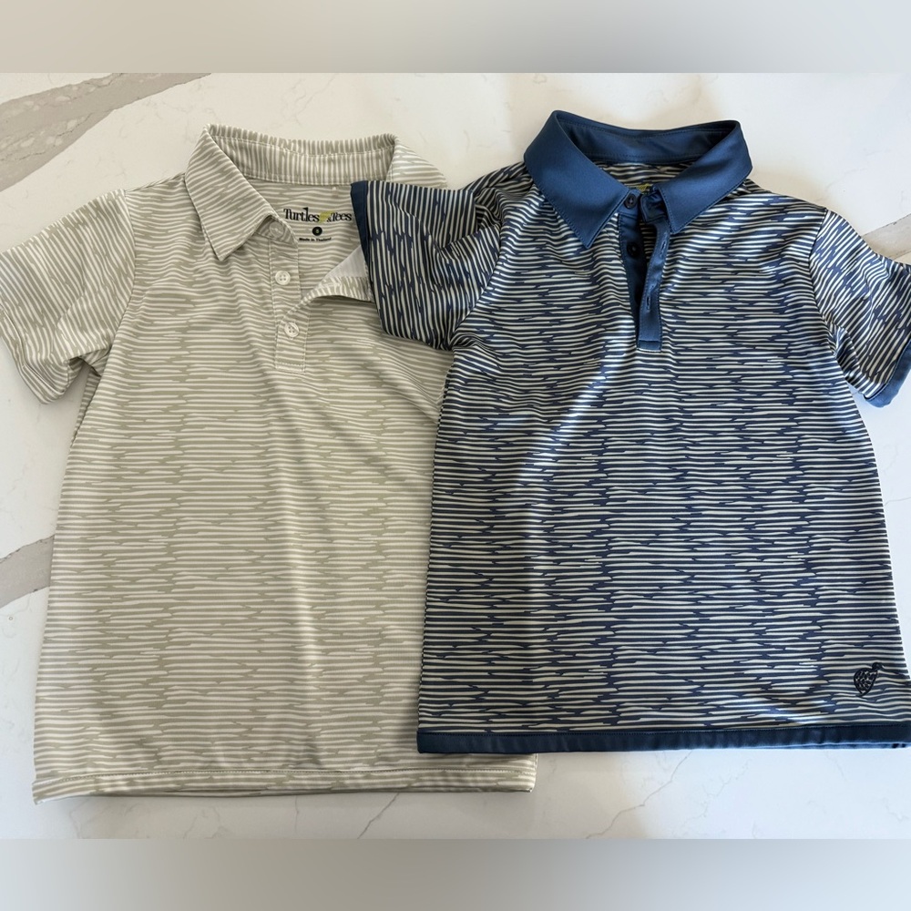 Turtles & Tees Youth Polo Shirt Set in Blue and Green, Size Small